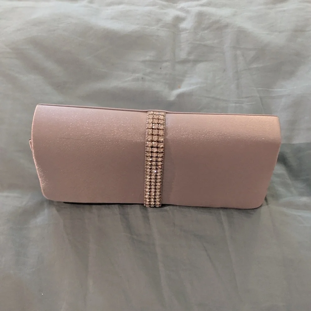 Lulu Townsend Grey Clutch w Rhinestone Accents